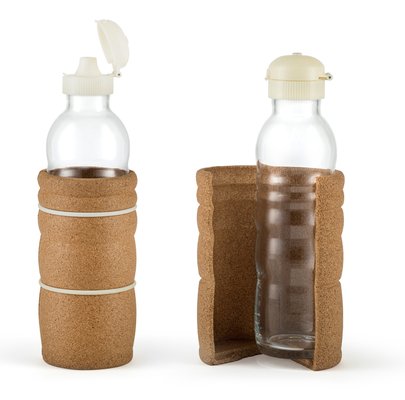 700ml Lagoena All-Natural Glass Drink bottles with cork surround, golden-ratio proportions, natural wood screw top and natural rubber rings to hold cork in place. 