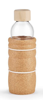 700ml Lagoena All-Natural Glass Drink bottles with cork surround, golden-ratio proportions, natural wood screw top and natural rubber rings to hold cork in place.
