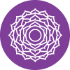 Purple Crown Chakra motive on glass with Wisdom as the chakra's affirmation