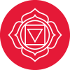Red root chakra motive on tglass with its affirmation Health